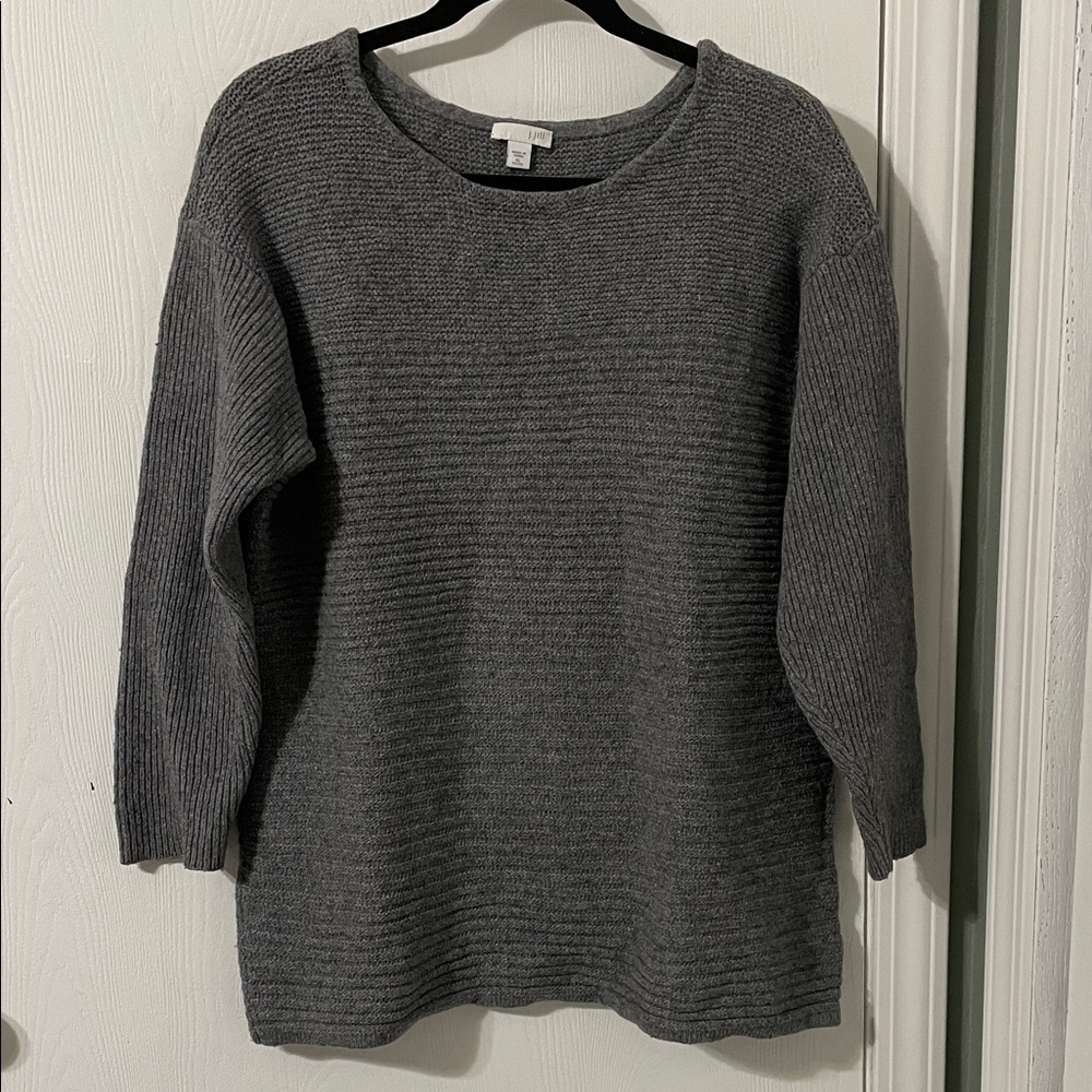 J Jill Sweater Womens Gray Long Sleeve Wool Silk Blend Ribbed Knit Tunic XLP - Picture 1 of 6